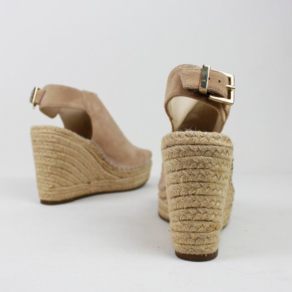Kenneth Cole NY Odette Sandy Beige Suede Espradille Plaform Wedge Sandals - Picture 5 of 16